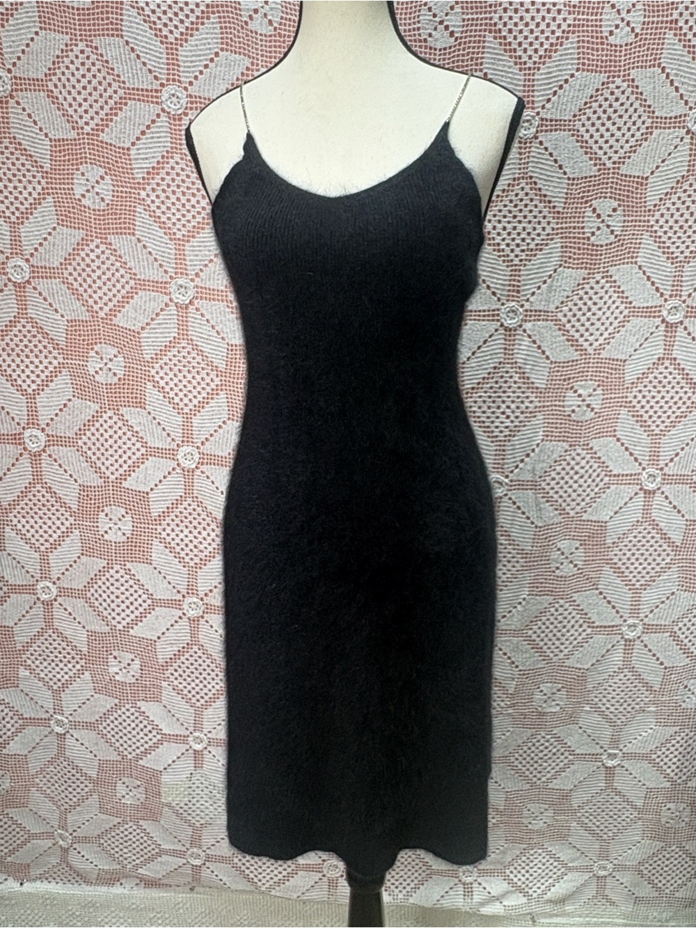 Vintage 90s Ralph Lauren Angora Rhinestone Strap Dress XS